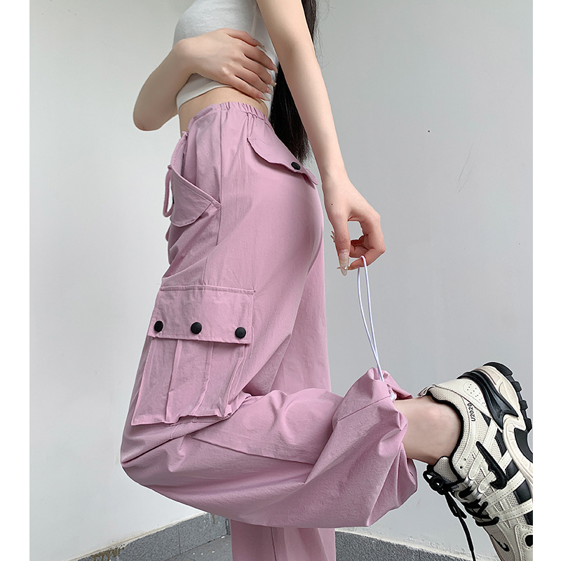 Rose Red Overalls Women's Quick-Drying American High Waist Straight Pants Slimming Pants Summer Wide-Leg Pants Casual Pants