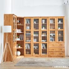 全柏木实木书柜单个组合带玻璃门顶柜转角家用书房多功能家具柜子