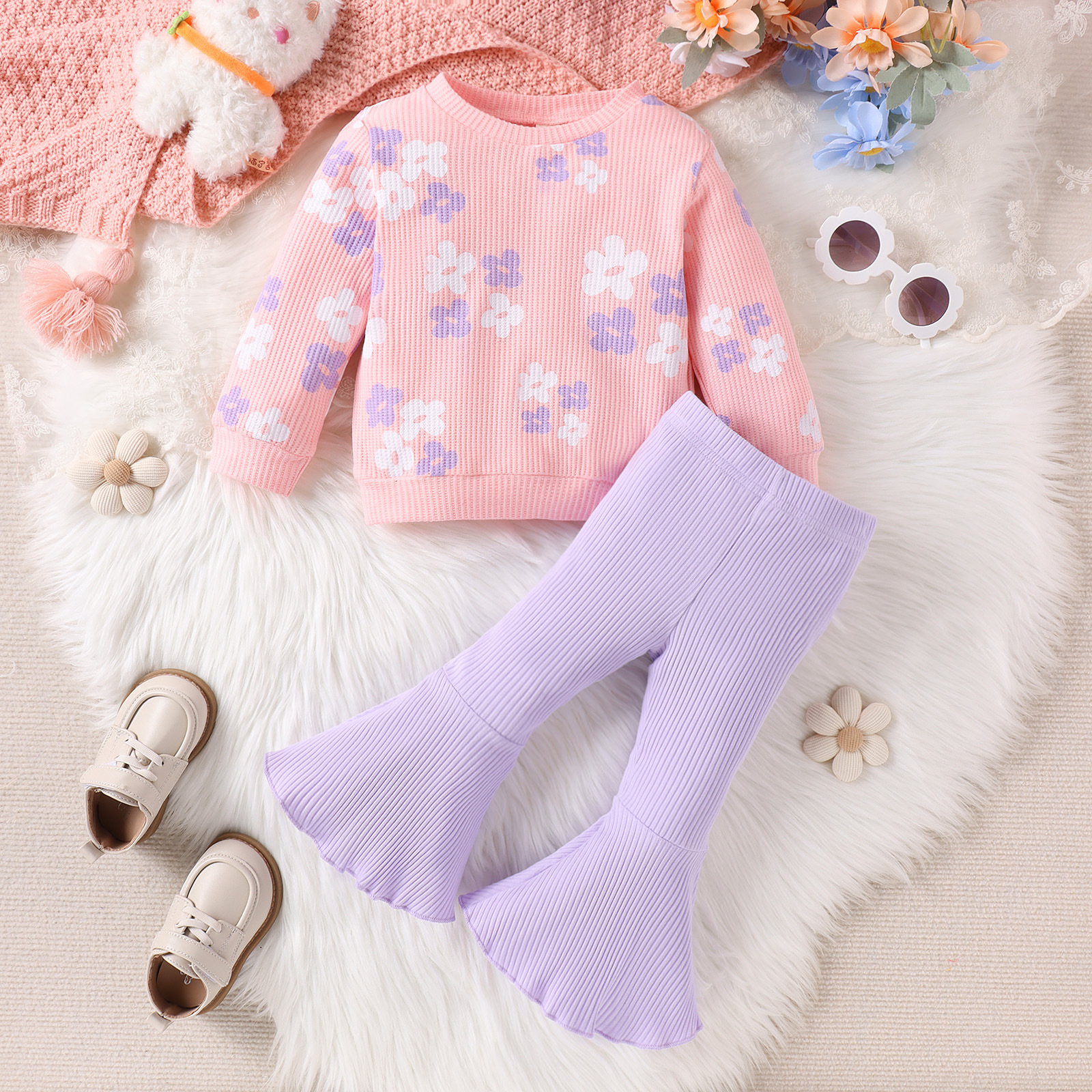 亚马逊热销新款女童华夫格印花套装children clothes-阿里巴巴