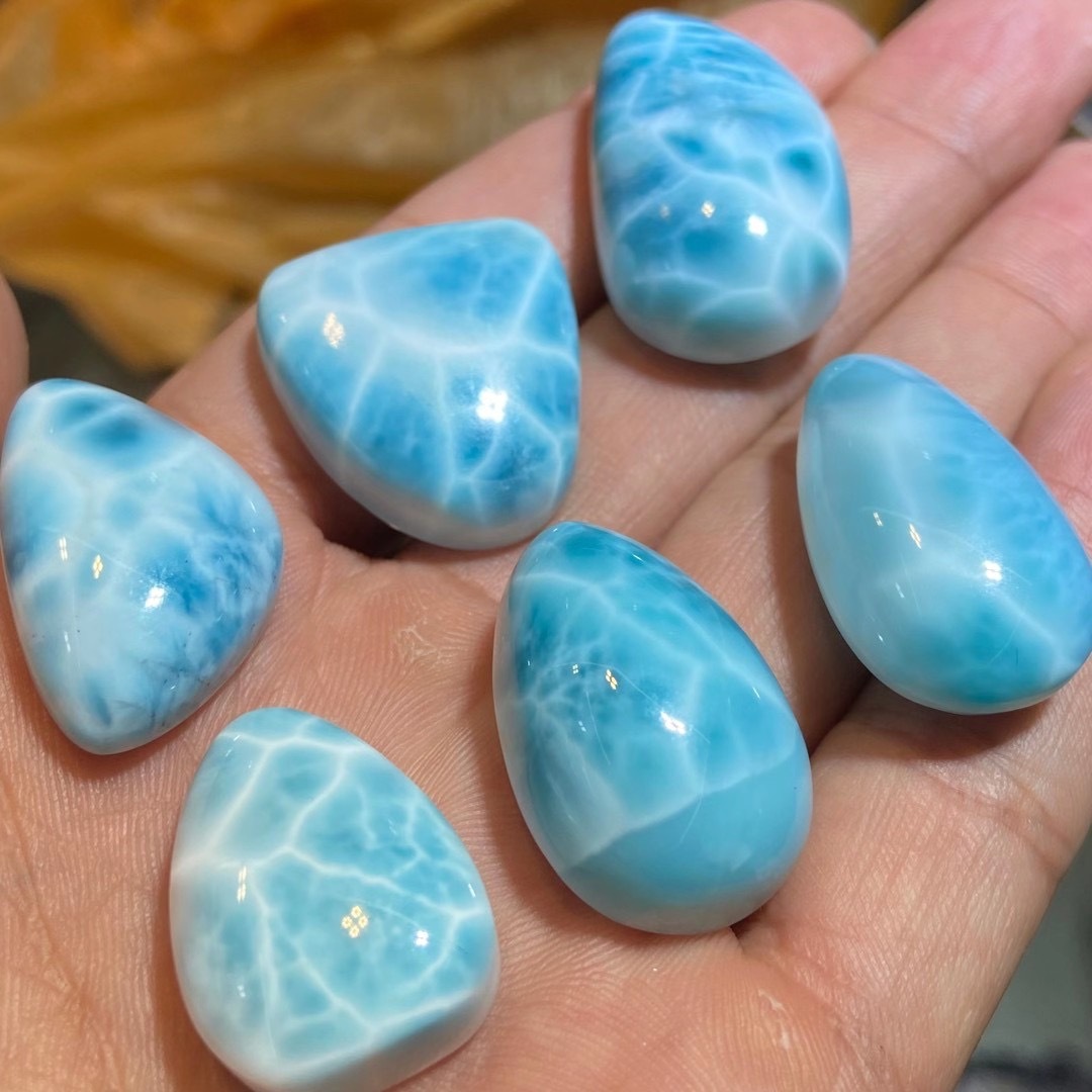 天然多米尼加拉利玛海纹石吊坠裸石半成品满龟背玉化冰透鲜蓝成色