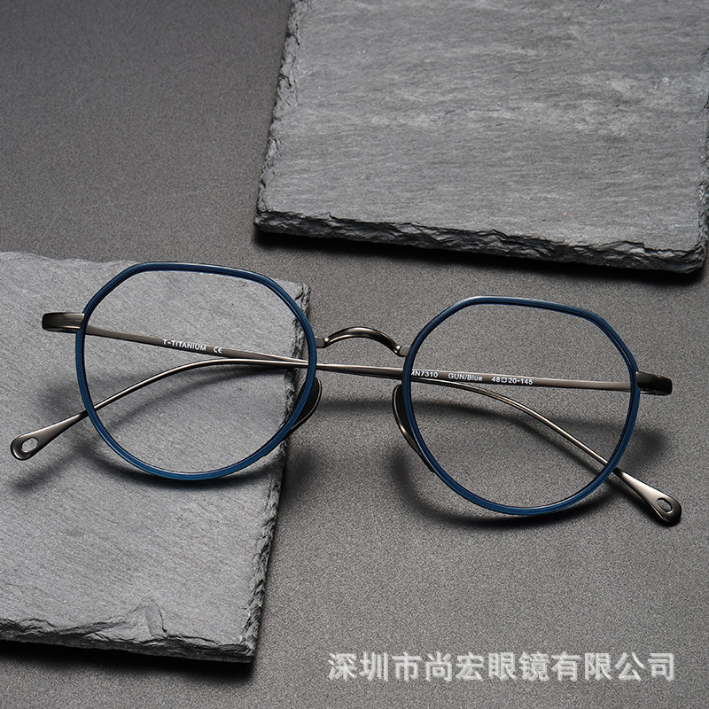 新款多边形眼镜框万年龟同款kmn7310抖音可配高度近视纯钛眼镜架