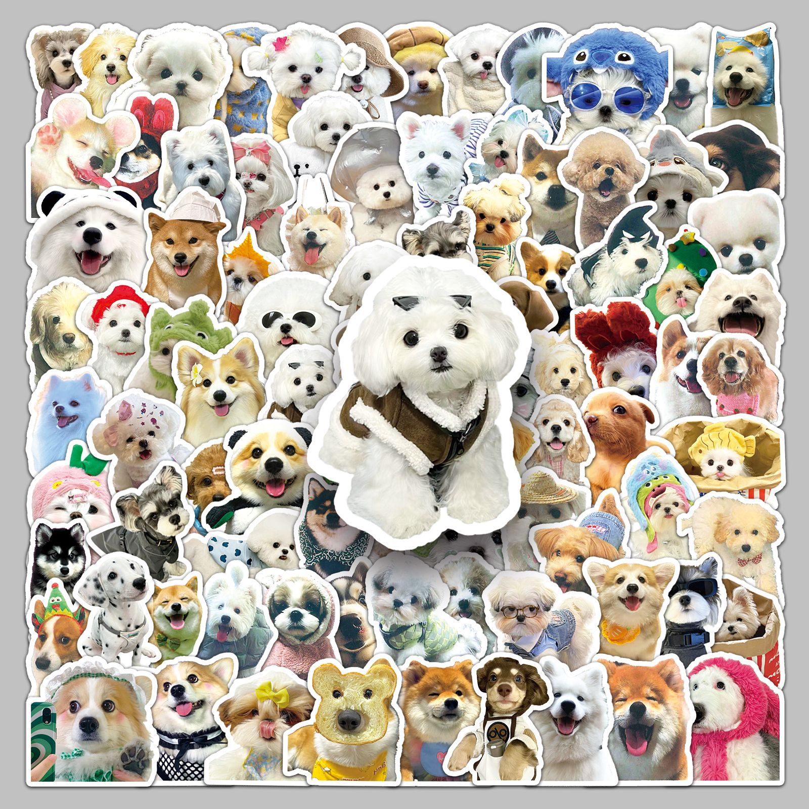 100 cute dog stickers cute pet funny emoji animal puppy waterproof decoration hand ledger sticker wholesale