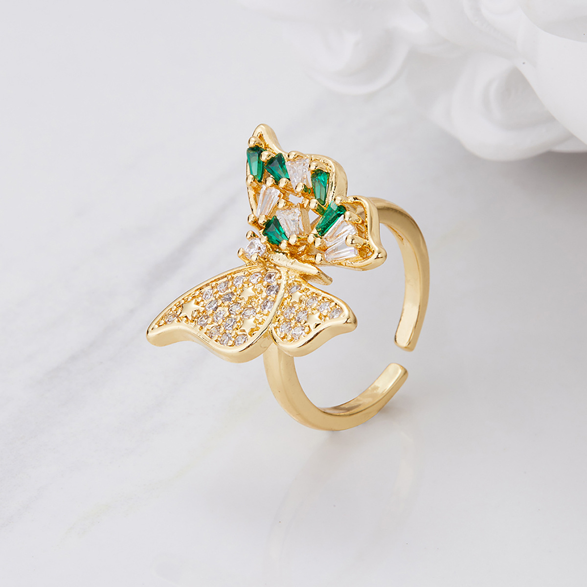 琳娜新款蝴蝶型戒指镶锆石时尚优雅气质高级感设计国风