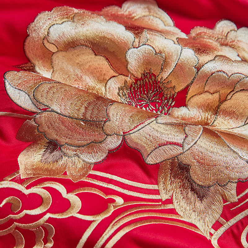 High-End Long-Staple Cotton Wedding Four-Piece Cotton Wedding and Wedding Room Match Sets Red Embroidery Bedding Wholesale