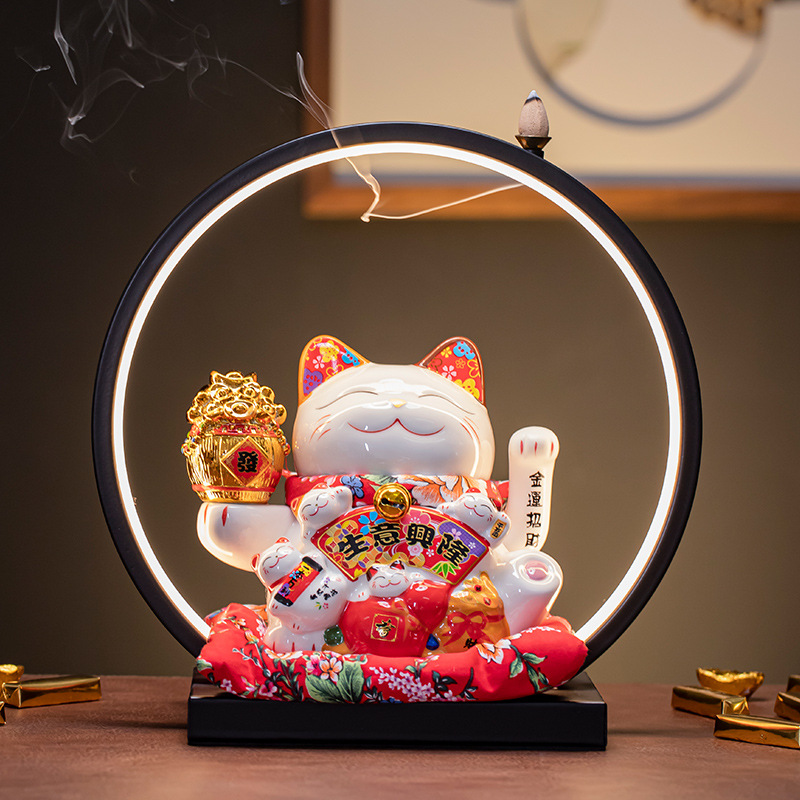 招财猫摆件大小号电动摇手收银台家居店铺开业礼品陶瓷摆件存钱罐