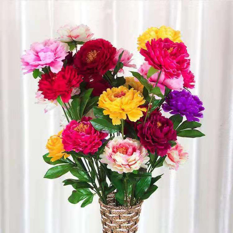 仿真牡丹包邮5头富贵大绢花装饰花假花客厅供佛婚房婚庆落地花