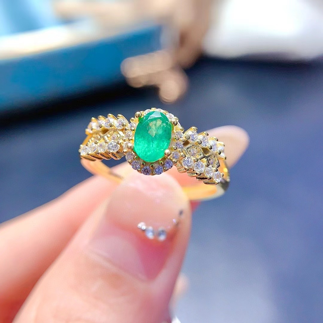 工厂直销彩宝首饰925银镶嵌天然哥伦比亚祖母绿戒指-阿里巴巴
