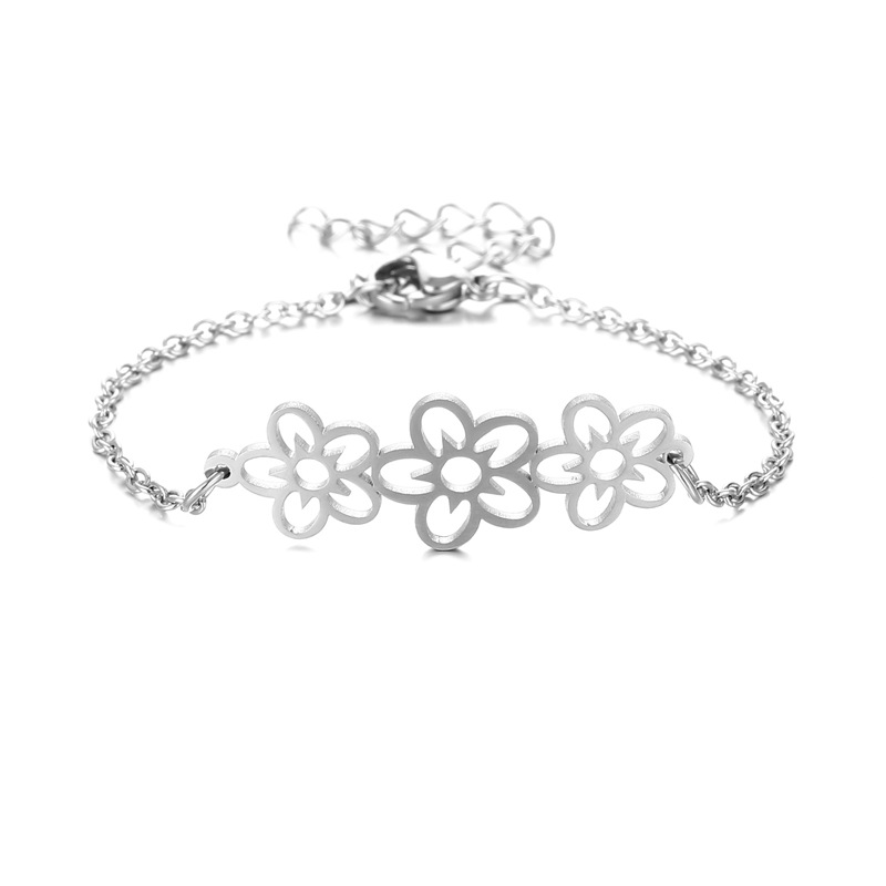 Amazon Ins Cold Style Flower Bracelet Cross-Border Popular Stainless Steel Hollow Small Flower Bracelet Hand Jewelry Wholesale