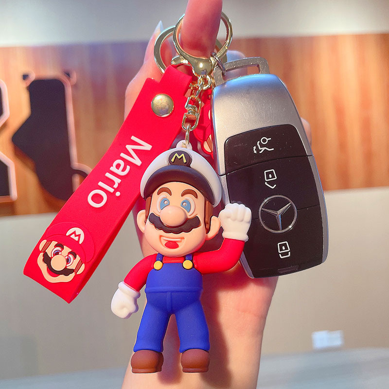 Hot Sale Super Mary Keychain Cartoon Mario PVC Doll Bag Package Pendant Car Key Ring Gift