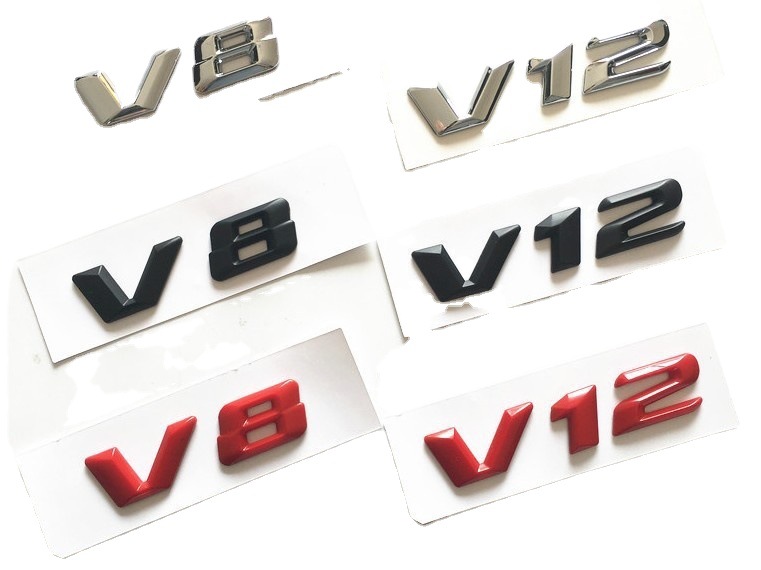 适用于奔驰车标v8 v12红色亚黑色银色叶子板侧标贴字母数字改装标