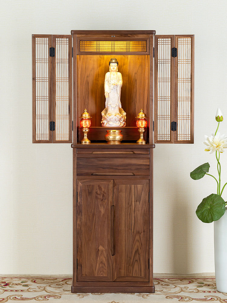 南天门北美黑胡桃48-68现代立柜带门佛龛供台家用财神爷供奉佛桌