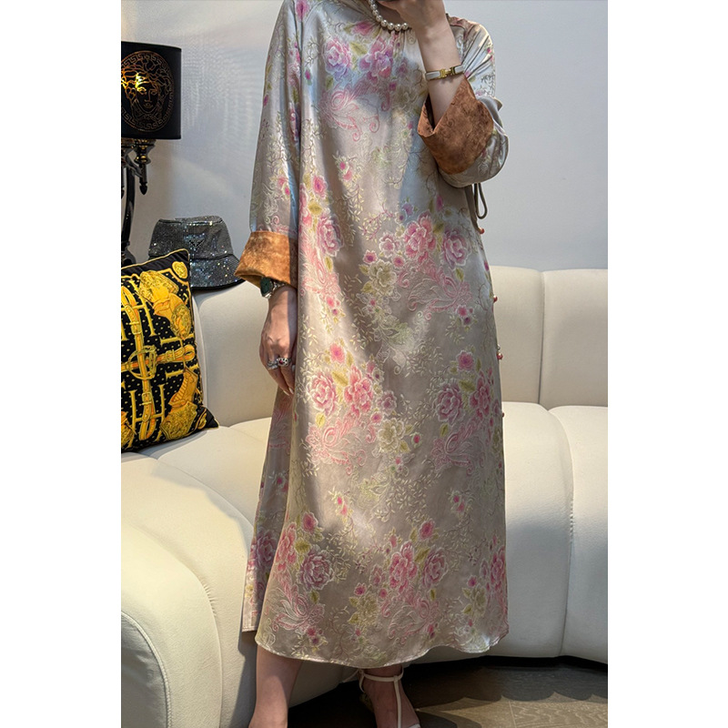 2024夏季新款圆领长袖人丝香云纱连衣裙女 不退不换!-阿里巴巴