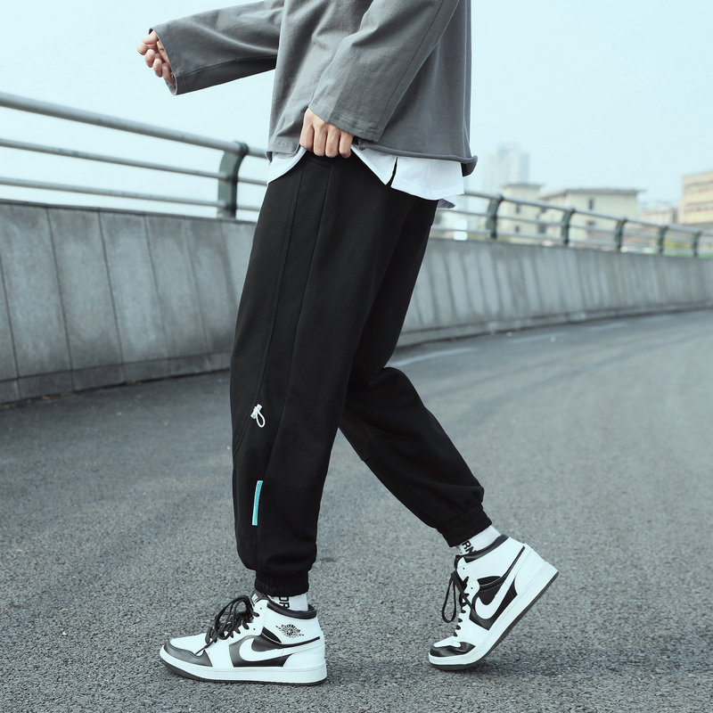 Teen Trend Handsome Tapered Sweatpants Ankle-Tied Casual Trousers Men's Simple Loose Track Pants Fashion Brand Harem Pants