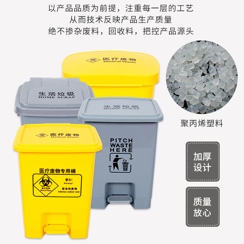 Hospital Clinic Medical Waste Pedal Type Thick Trash Can Waste Garbage with Lid Utility Box Pail for Used Dressings