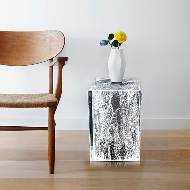 铂晶铂金透明水晶凳子落地艺术摆件客厅树脂艺术品创意喝茶墩