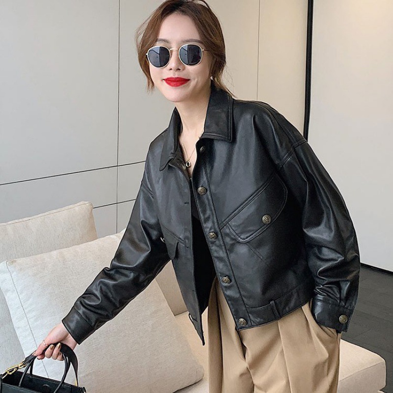Genuine Leather Clothes Coat for Women 2023 Spring and Autumn New Sheepskin Short Autumn and Winter Velvet Hoodie Casual Jacket