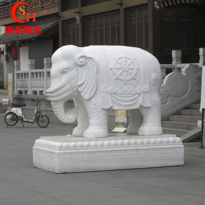 石雕大象一对汉白玉石雕六牙白象雕像寺庙门口神兽石象动物雕塑