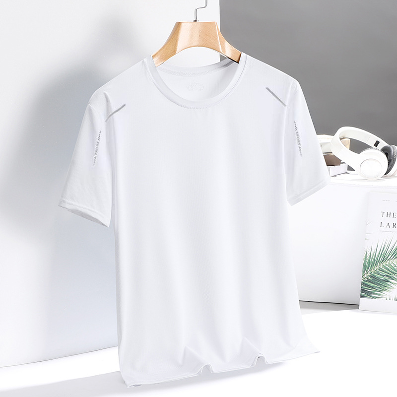 Ice Silk T-shirt Men's Quick-Drying T-shirt T-shirt Summer High Elastic Ice Feeling Breathable Trendy Top Cross-Border Factory Wholesale