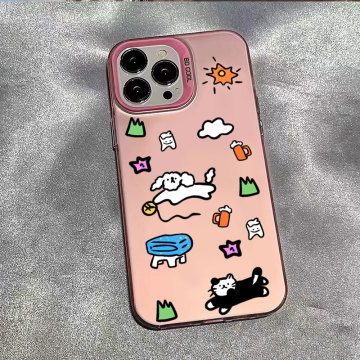 涂鸦小猫小狗适用苹果15promax手机壳iphone14个性12磨砂防摔11xr