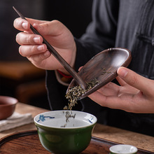 黑檀木茶则二件套茶夹茶勺茶铲手工实木赏茶荷六君子茶具茶道配件