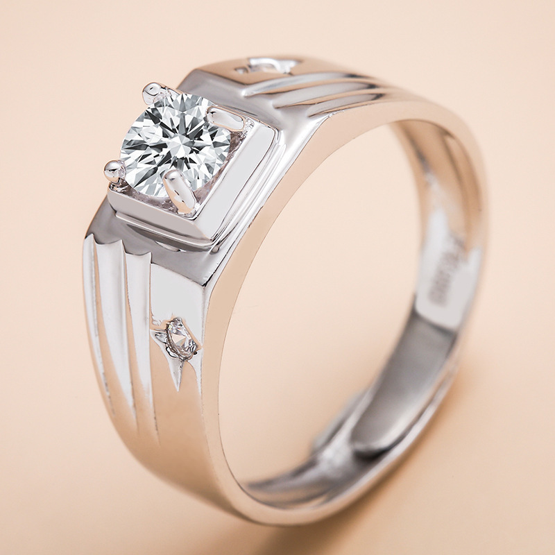 s990银优雅纯银锆石戒指 时尚简约闪亮叠戴男士足银戒指礼物-阿里巴巴