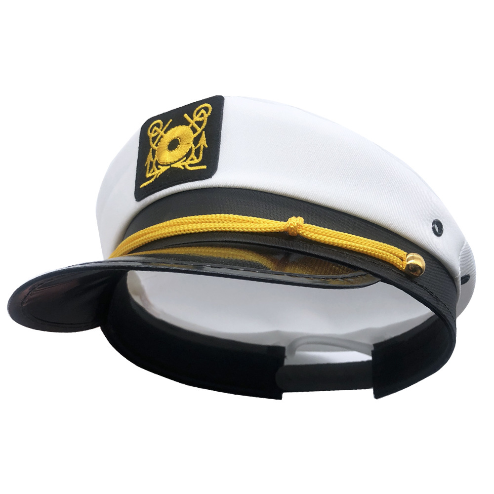跨境白色刺绣海军帽外贸欧美平顶军帽cos角色扮演派对水手帽批发