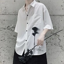 夏季白色衬衫男士港风短袖衬衫日系慵懒风宽松暗黑系半袖衬衣