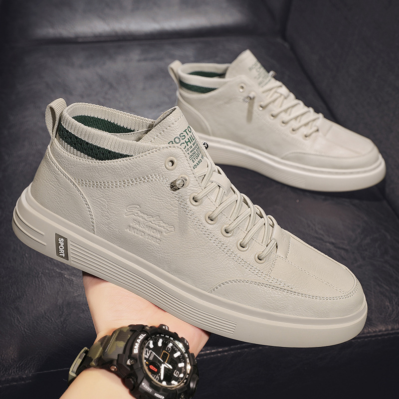 Men‘s Shoes Summer Breathable Versatile Pilot Casual Slip-on Leather Shoes Mid-Top Flat Sneakers Fashionable Shoes Spring and Autumn 