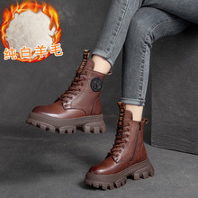 上海杰骤2021新款高帮厚底棉靴保暖休闲纯色圆头马丁靴时尚短靴潮