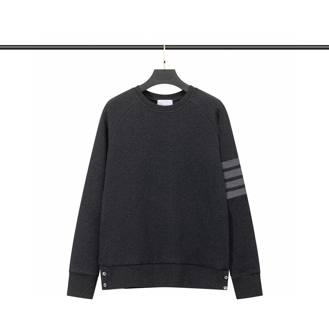 高版本tb经典华夫格圆领卫衣男女四道杠休闲宽松纯色运动长袖外套