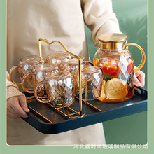 家用北欧风泡茶壶凉水杯套装高硼硅耐热玻璃壶不锈钢盖冷水壶批发