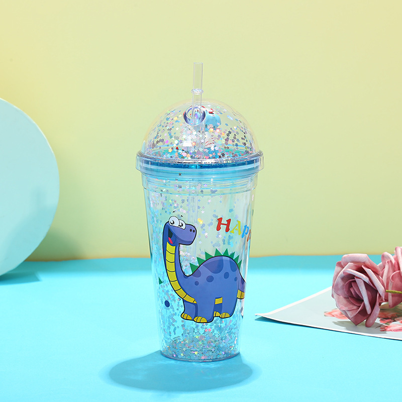 Modern Creative Straw Cup Plastic Cup Dinosaur Cup Sequins Simple Cartoon Children Men and Women Portable Water Cup Gift Cup