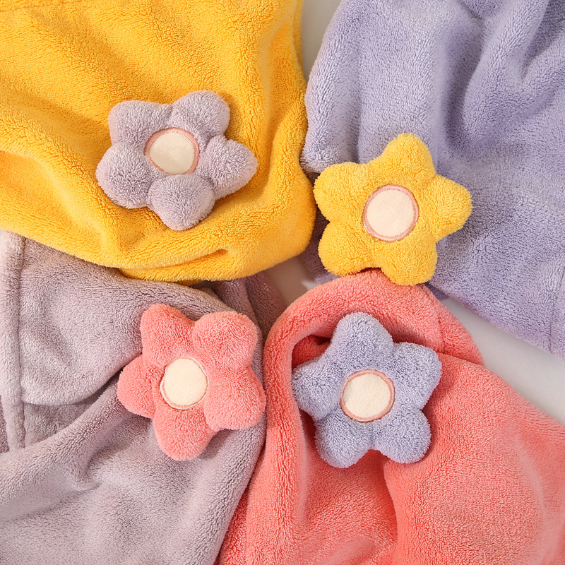 Thick Coral Fleece Hair-Drying Cap Women's Quick-Drying Absorbent Bath Cap Adult Thickened Dry Hair Towel Cute Flower Bag Headscarf