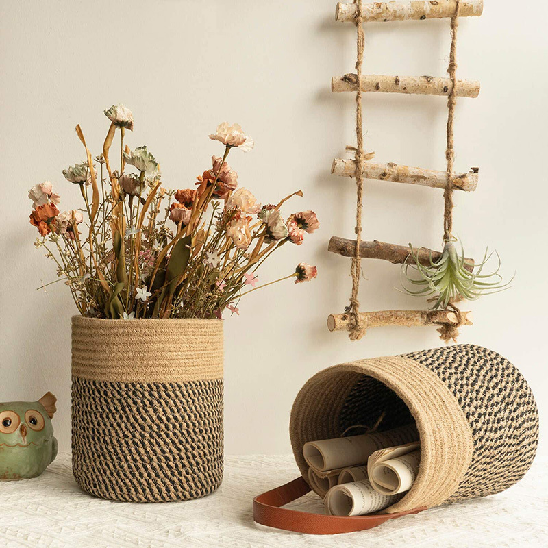 Cotton String Plant Chlorophytum Imitation Rattan Wall Hanging Flower Pot Knitted Basket