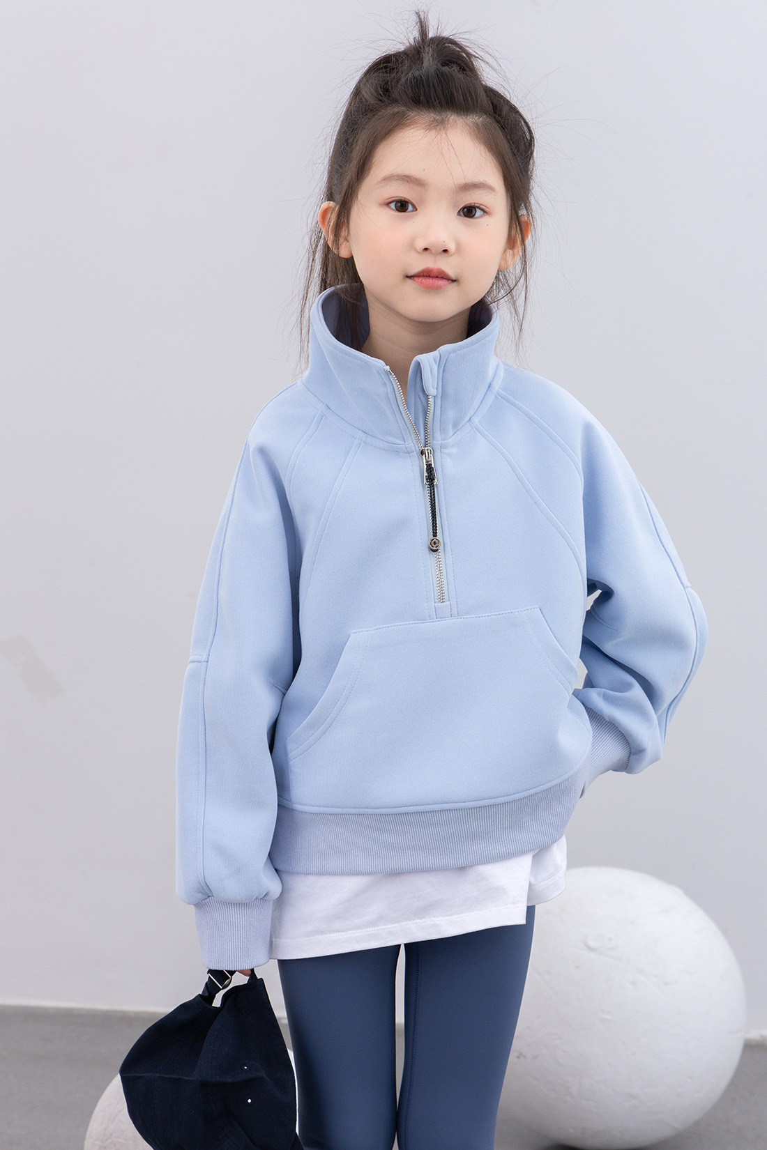 儿童运动卫衣2025春款女童宽松半拉链卫衣中大童lulu同款休闲上衣