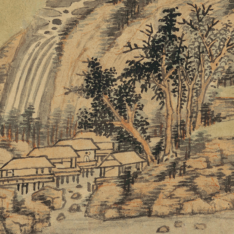 清王时敏浅绛溪山图卷山水画长卷挂轴卷轴真迹复制品名人字画手卷