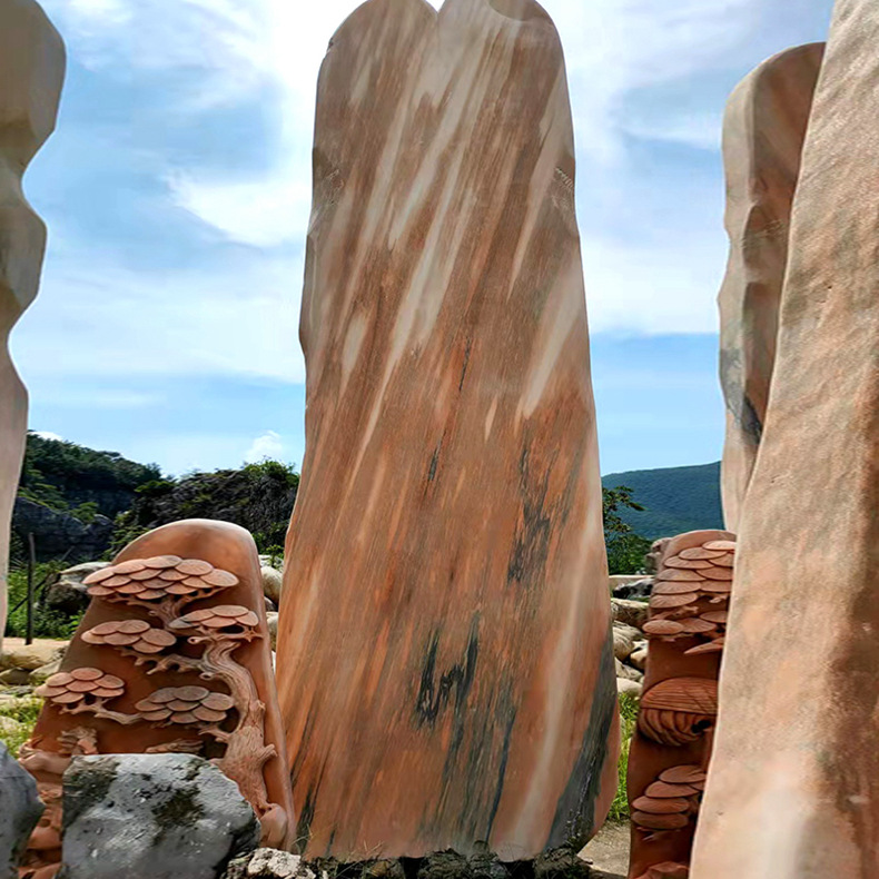 产地批发 大型晚霞红风景石 刻字彩石 路牌石 文化石山水石