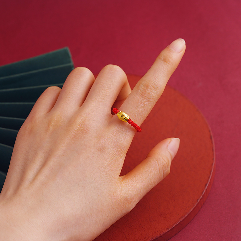 手工红绳编织转运珠戒指铜镀金抖音直播引流情侣对戒指环货源批发