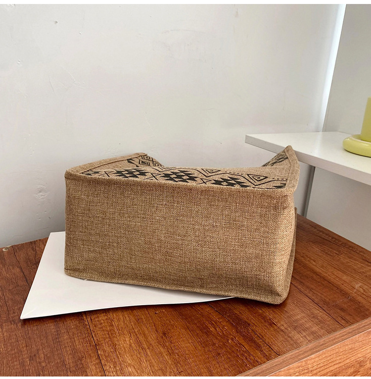 2021新款复古文艺女包大容量黄麻布手提袋购物袋收纳包