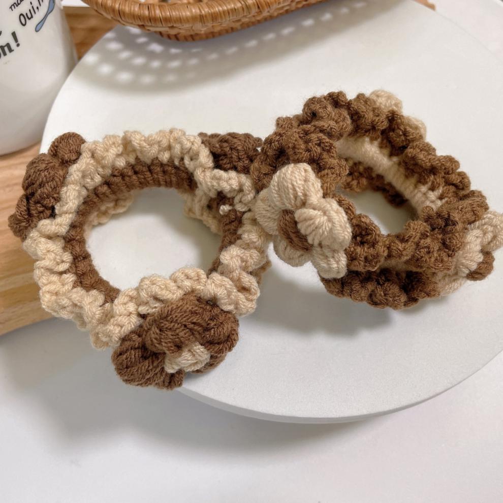 大肠发圈网红秋冬新款编织毛线奶茶系小花圈日韩气质少女头圈工厂