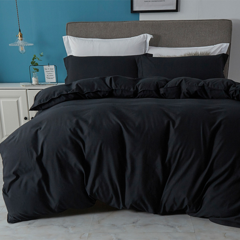 黑色床单四件套 个性黑现代风被套简约男士ins北欧风格三件套潮流