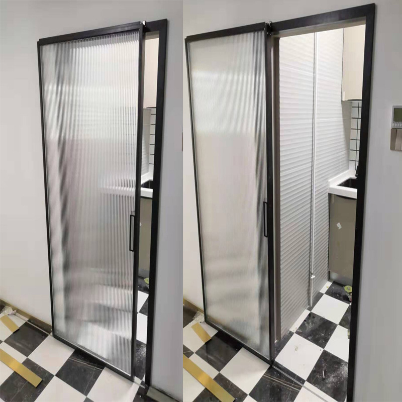 2020新款黑色厨房窄边无上轨平移门阳台卫生间玻璃平移推拉门