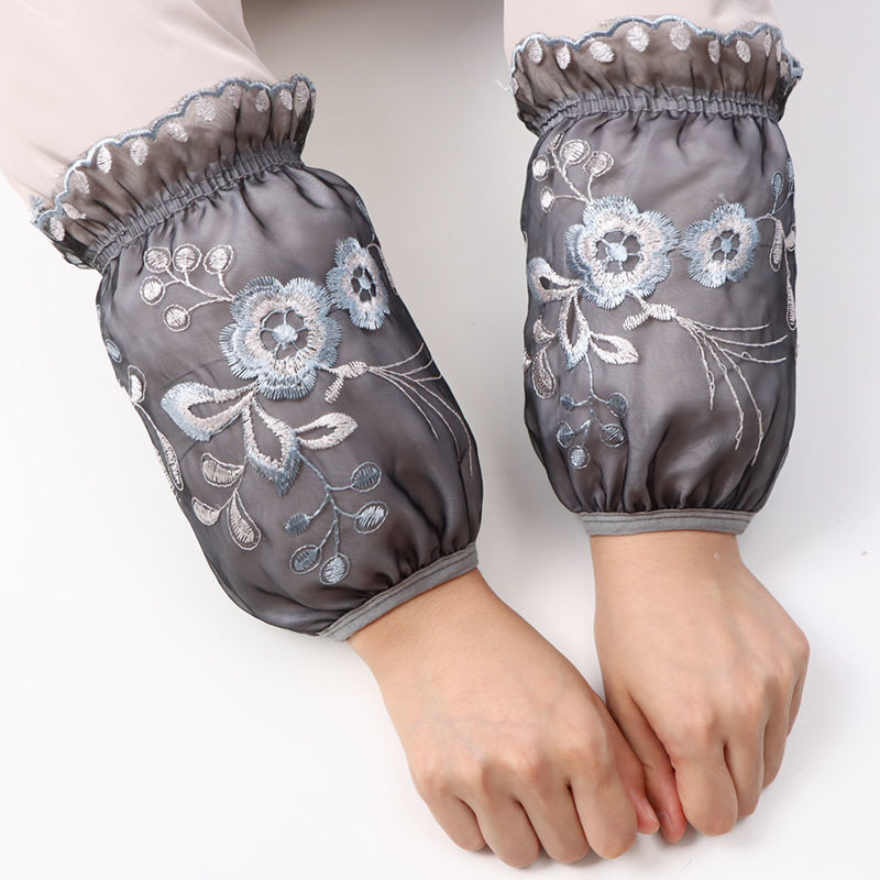 成人袖头深色袖套防污韩办公黑白袖筒版秋冬女蕾丝耐脏护短款红