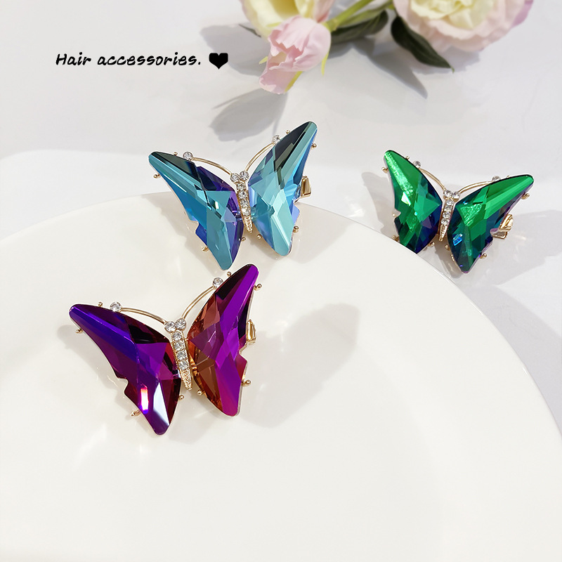 闪耀水晶钻石蝴蝶发夹超仙美少女后脑勺刘海碎发装饰夹子一件代发