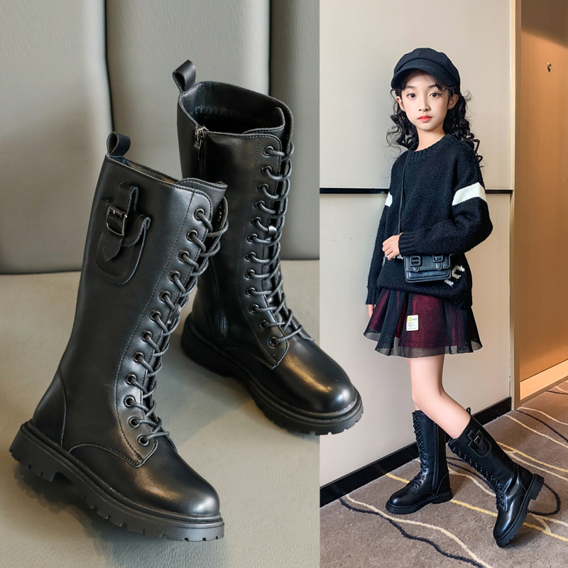 11到12岁大童女鞋5小学生6秋冬季7小女孩8长款马靴9黑色10棉靴子4