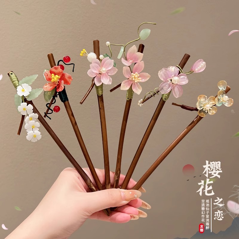 new chinese style bamboo bamboo hairpin hairpin ancient style women‘s high-grade flower hair clasp back head national style updo pin