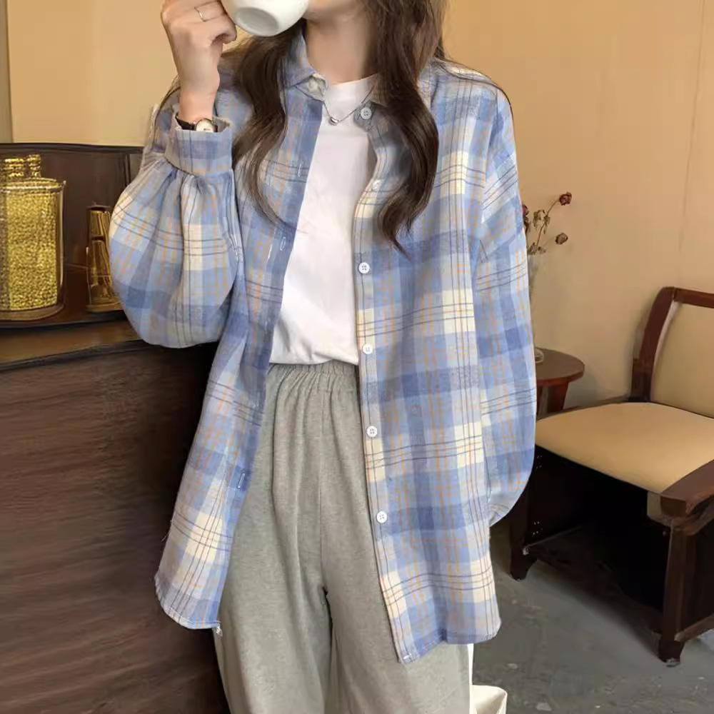 中长款格子防晒衬衫长袖外套女款2024夏季薄款小个子衬衣上衣外穿
