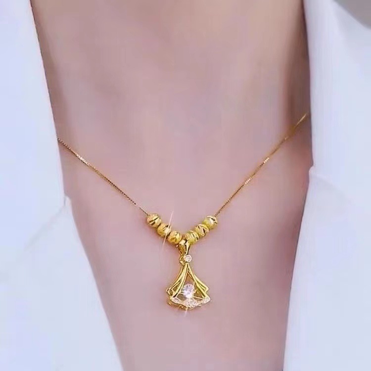 Tiktok Same Style Shiny Diamond-Encrusted Sansheng Apricot Titanium Steel Necklace High Sense Light Luxury Temperament Personalized Clavicle Chain Necklace