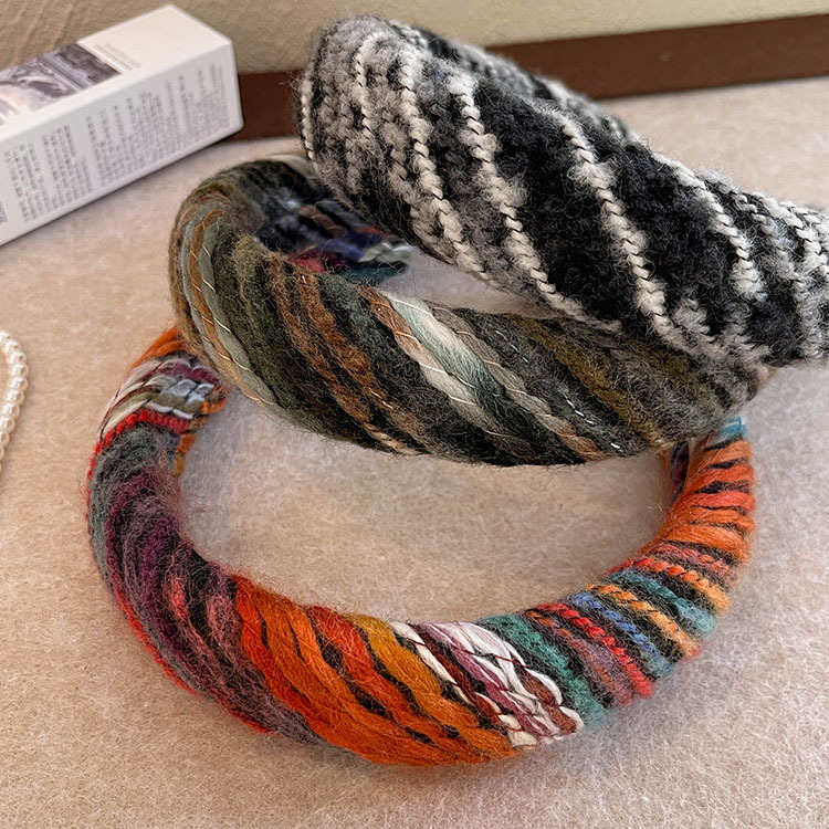毛线编织彩色条纹发箍女秋冬高颅顶头箍洗脸发卡网红爆款发捆头饰