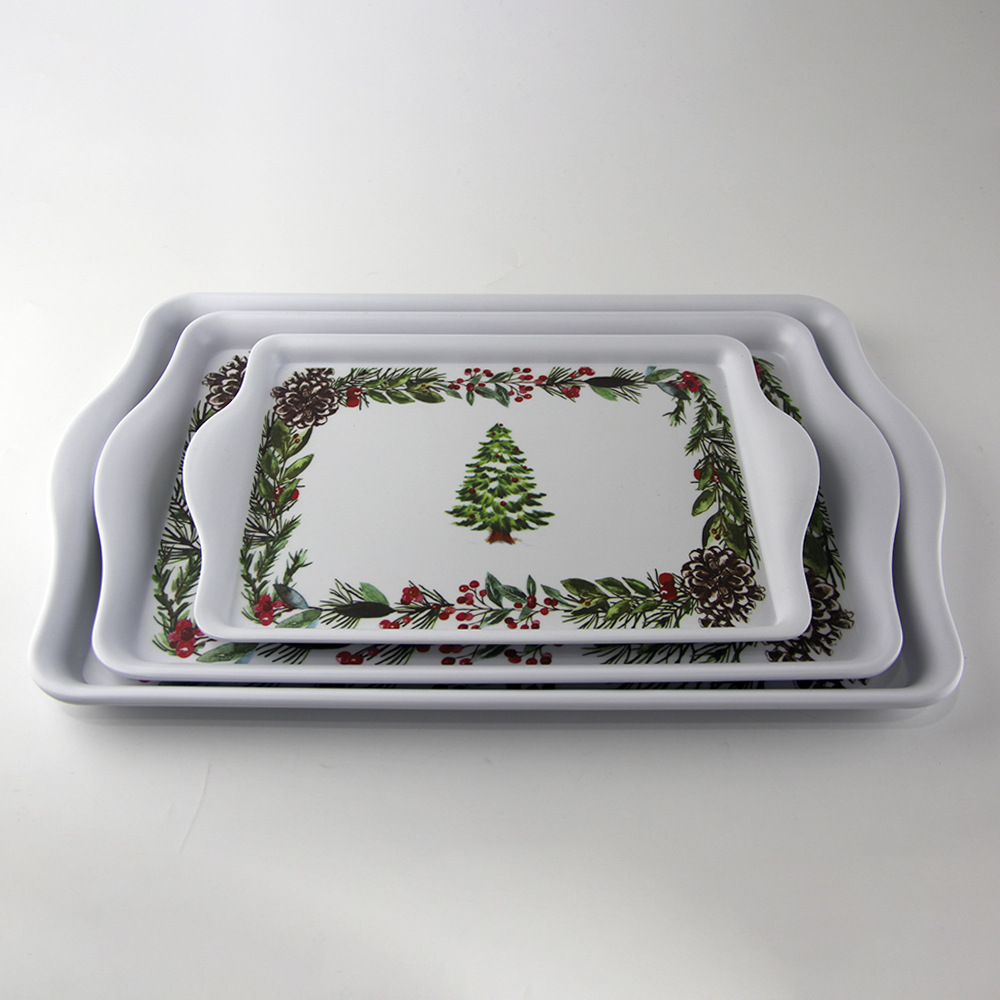 Melamine Christmas Tray Custom Rectangular with Handle Melamine Tray Foreign Trade Factory Custom Wholesale